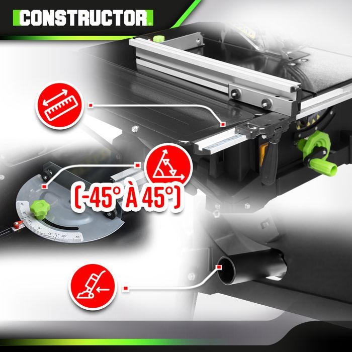 Table scie circulaire - CONSTRUCTOR - 2000W - 254mm - 2 lames - Laser intégré