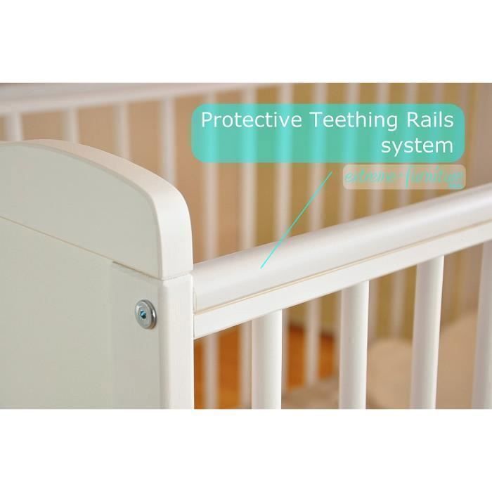 Lit bébé évolutif avec matelas Aloe Vera, rails de protection, réglable en hauteur, 120 x 60 cm - Blanc