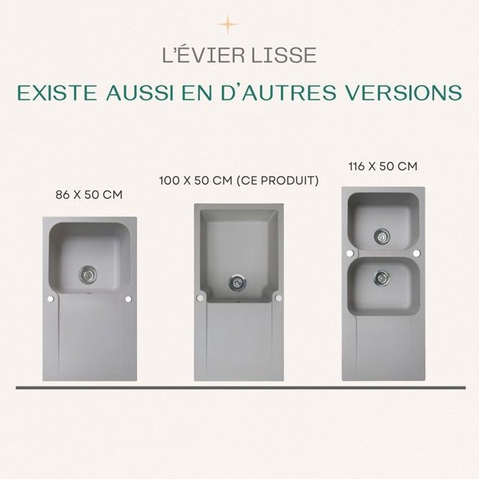 Smooth Reversible Sink with 1 Large Bowl and 1 Drainer in Resin - Grey - Essebagno