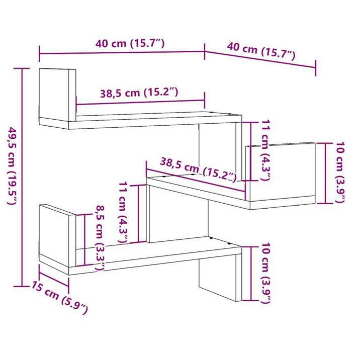vidaXL Hoekwandplank, Oud Hout Afwerking, 40x40x49,5 cm, Samengesteld Hout, Wandplank, Hangplank, Wandplank 856606