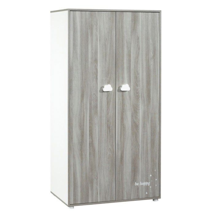 Armario infantil Smile Bear - Roble Flint - Blanco - 2 puertas - 168x85x57cm - Babyprice