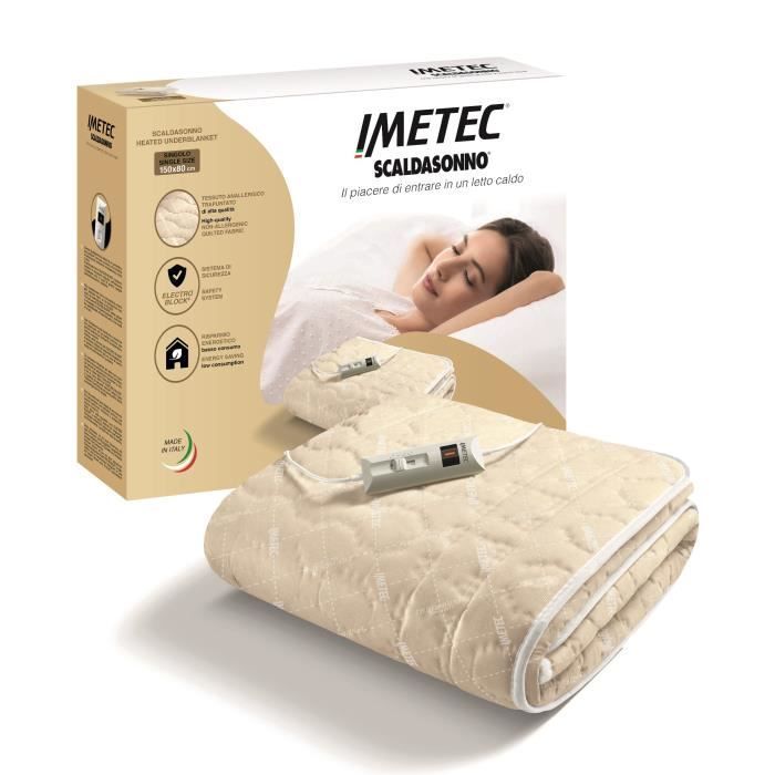 Cubrecolchón calefactable - Imetec - Calentador de cama para cama doble de 150 x 80 cm - 2 controles con 2 ajustes de temperatura - Lavable