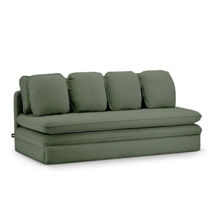 Sofá convertible de 3 plazas NOMA en tejido rizado de color verde caqui.