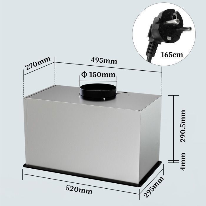 FIREGAS 52cm Built-in Cooker Hood - 450m³/h Extraction Rate - Efficient and Quiet - 9 Speeds - Black - Energy Class A+