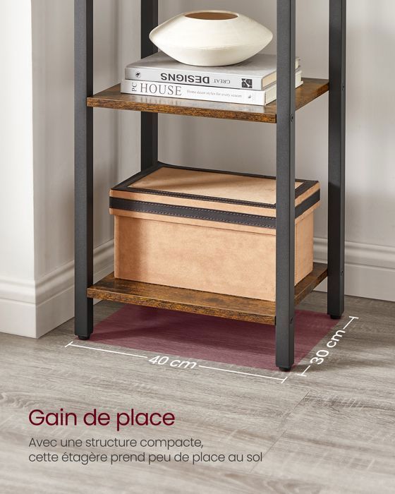 Libreria a 6 ripiani VASAGLE, mobile contenitore, scaffale da ufficio, 30 x 40 x 187,5 cm, marrone rustico e nero inchiostro.