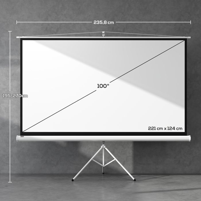 Projection screen - HOMCOM - 100-inch 4K HD 16:9 folding tripod adjustable video projector - steel - white