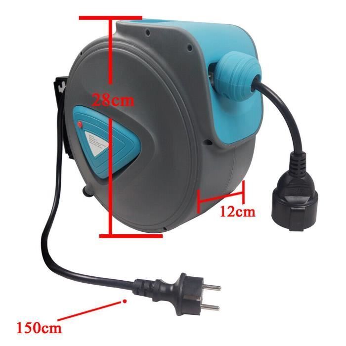 Enrollador de cable automático HENGMEI, montaje en pared, cable de 20 m, gris/azul, extensión de 180°, soporte de montaje en pared