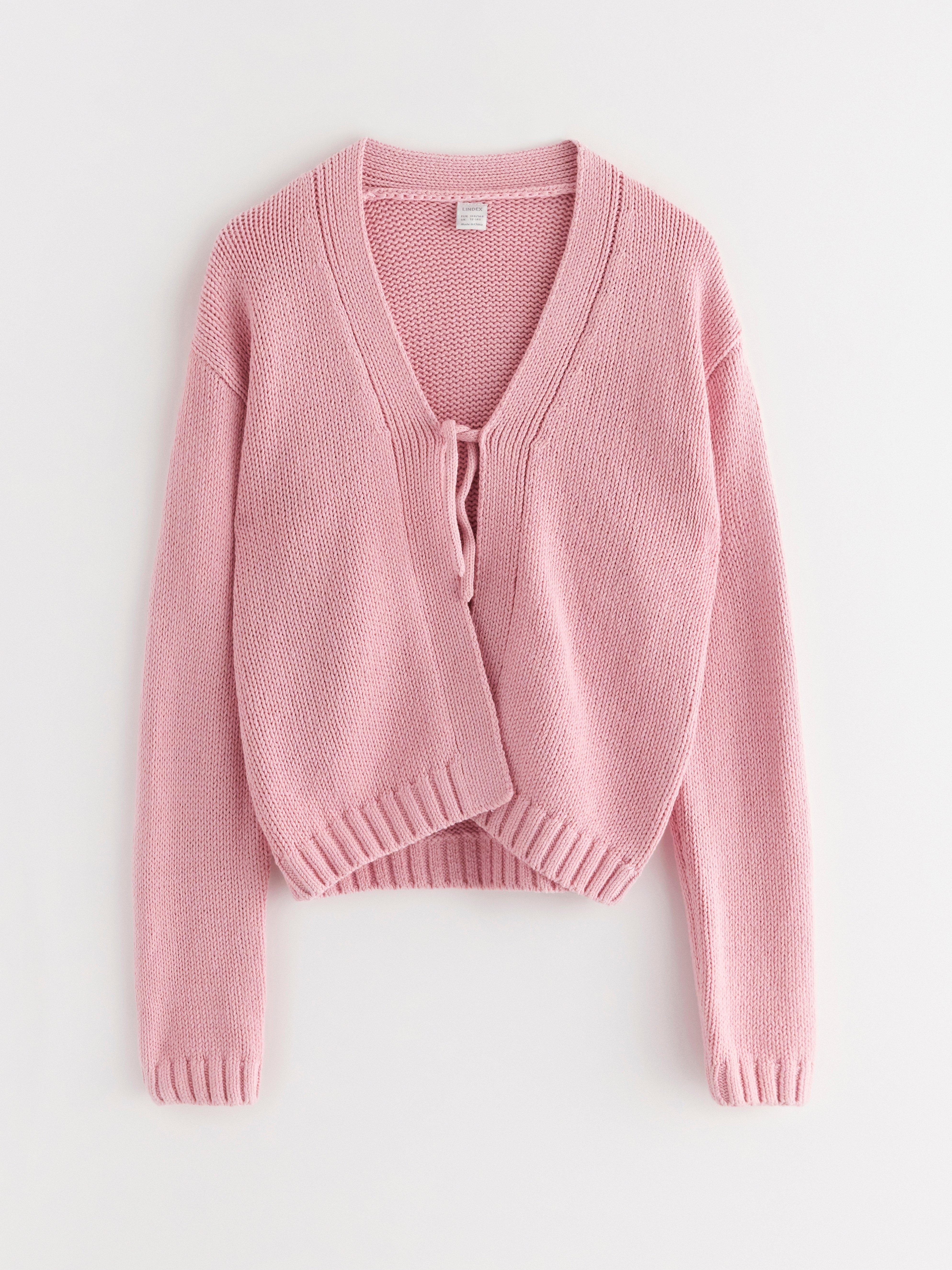 Cardigan med knyting Lys støvet rosa