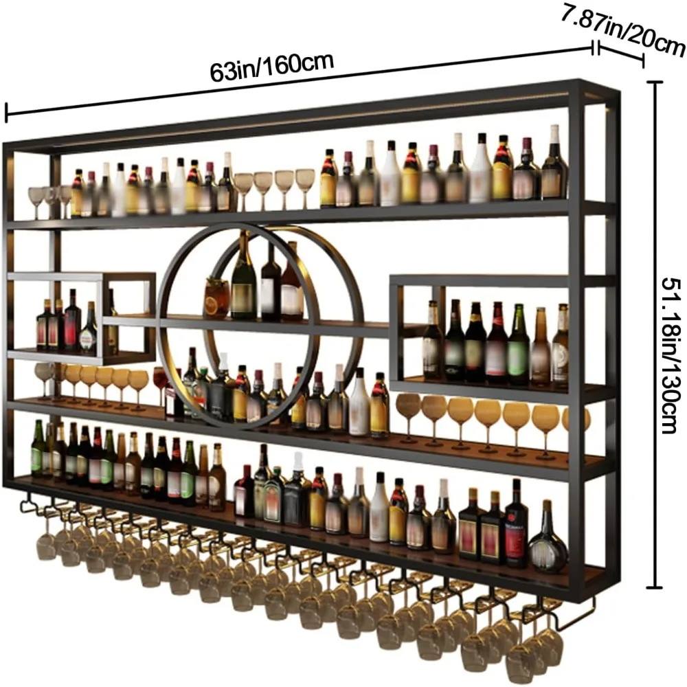Portabottiglie da parete da 47 pollici, grande capacità, scaffale espositivo per bottiglie di vino sospese con portabicchieri, bar industriale a 4 livelli per liquori