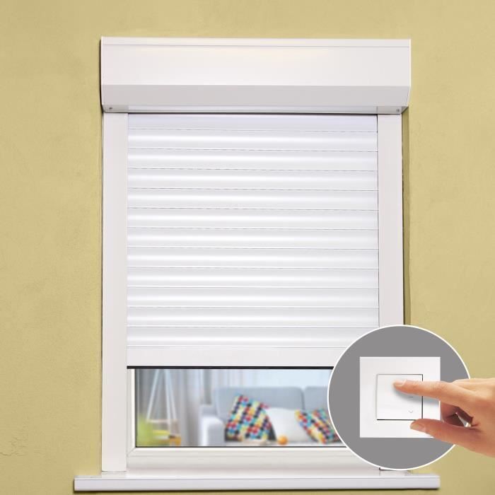 Aluminum roller shutter, 120 cm high x 100 cm wide, trimmable in width and height - Wired electric operation - White color -