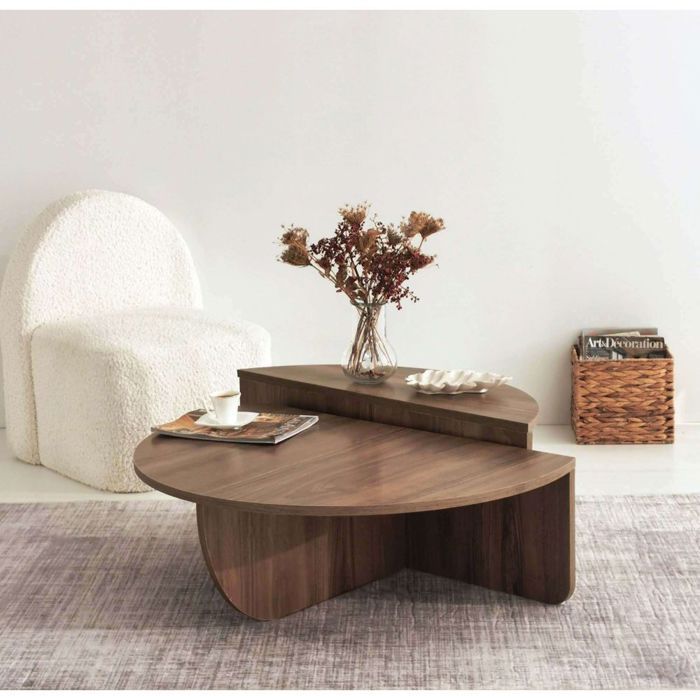 Set van 2 salontafels - Calicosy - Walnoot - Aloë vera - 90 x 60 x 30 cm