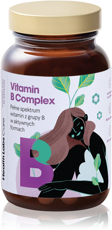 Cápsulas de suplemento alimentar Health Labs Care Vitamin B Complex com um complexo de vitaminas B.
