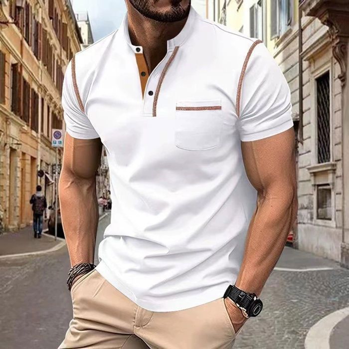 Polo para hombre, polo informal de verano con botones para hombre, polo deportivo de manga corta de corte regular para hombre - Blanco