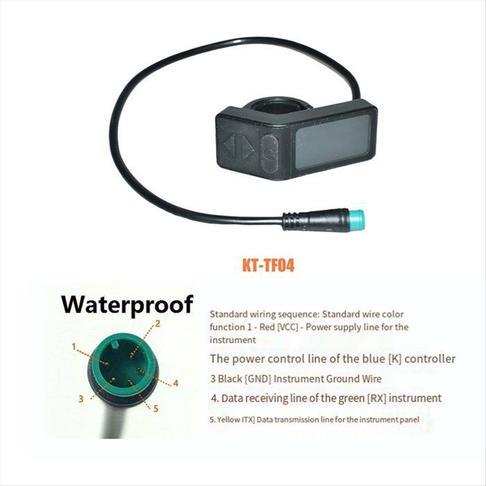 Pantalla TFT KT TF04 para bicicleta eléctrica, ciclocomputador, protocolo Kunteng KT, conector impermeable 24V, 36V, 48V