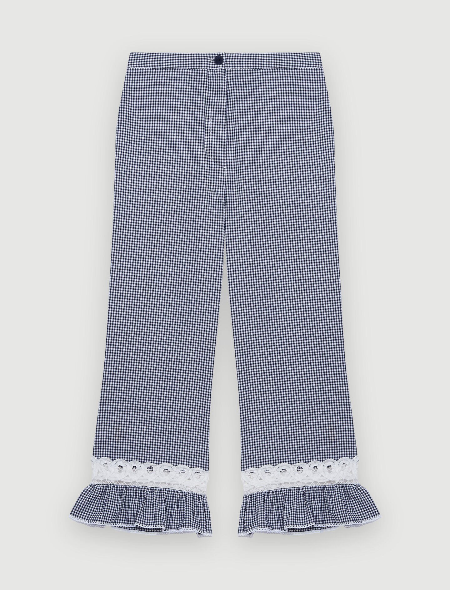 Pantaloni în carouri Vichy și dantelă - Bleumarin / Ecru