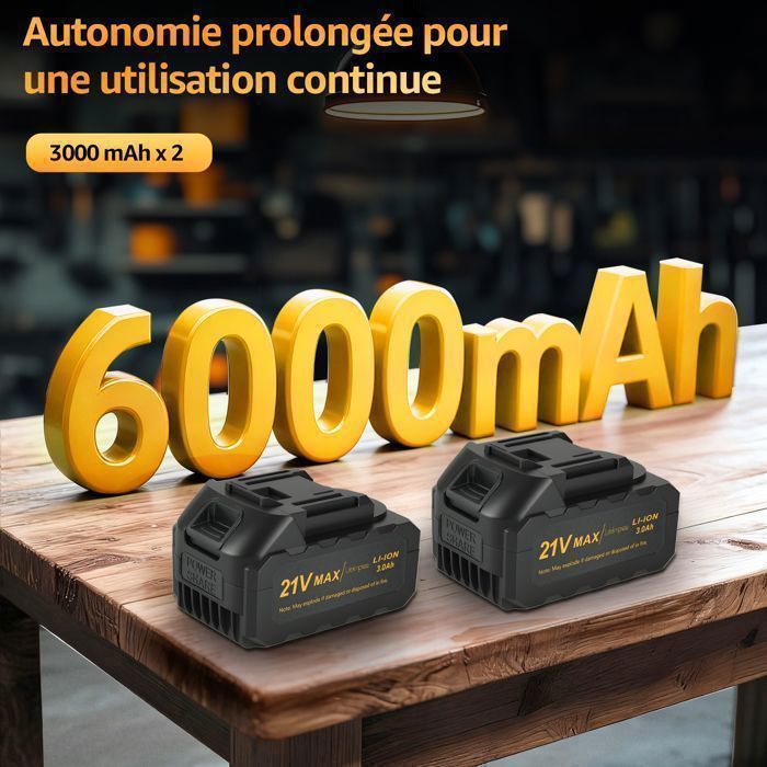 Amoladora angular eléctrica inalámbrica de 125 mm - Amoladora de disco sin escobillas de 21 V - 3 velocidades - 2 baterías de 3 Ah - Incluye 4 discos de amolar