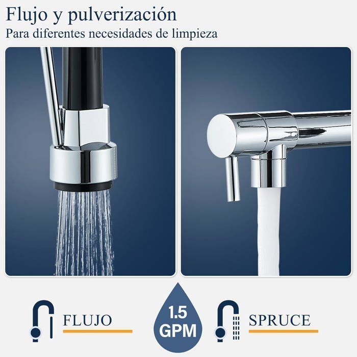 Grifo de cocina JULLYBATHEVY - Monomando - Giratorio 360° - 2 modos - Cromado