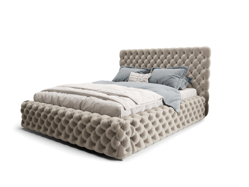 Łóżko Styl Chesterfield Figo Extra Beżowe Stelaż Drewno 160
