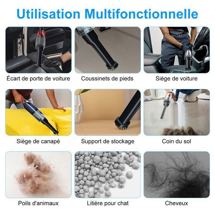 Aspirapolvere senza fili per auto - Potente aspirapolvere portatile con rimozione degli acari della polvere - Mini aspirapolvere portatile per auto e cucina