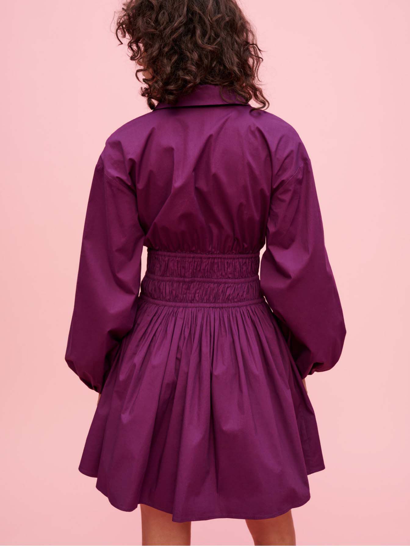Katoenen jurk met plooien in de taille - Violet