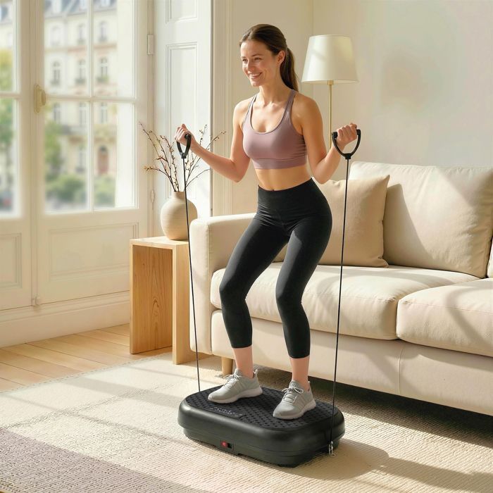 Plateforme vibrante fitness - SPORTNOW - 200W plaque vibrante 120 vitesse 5 programmes - acier - 48 x 32 x 12,5 cm - noir