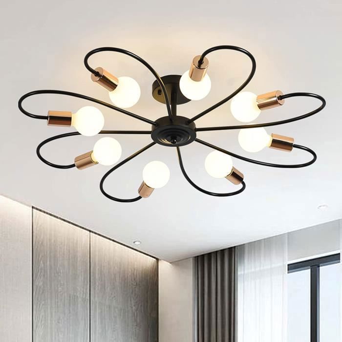 Ganeed Sputnik E27 Deckenleuchte/Kronleuchter – Vintage-Industrie-Stil – Schwarz-Gold – 8-flammig – Metall – 84 x 84 x 12 cm