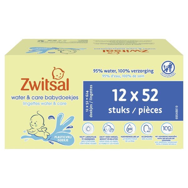 „Zwitsal Water & Care“ kūdikių servetėlės<br>12 x 52 vnt.