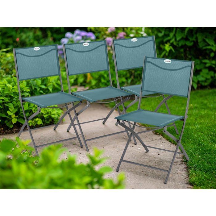 Lot de 4 Chaises de jardin pliante métal Modula Bleu Canard/Graphite - Hespéride