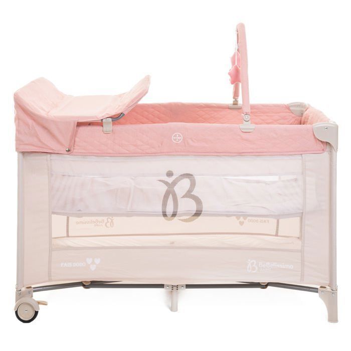 BEBELISSIMO – Reisebett für Babys – Klappbett – ab Geburt – Schlafanzug – Wickeltisch und Spielzeug – rosa