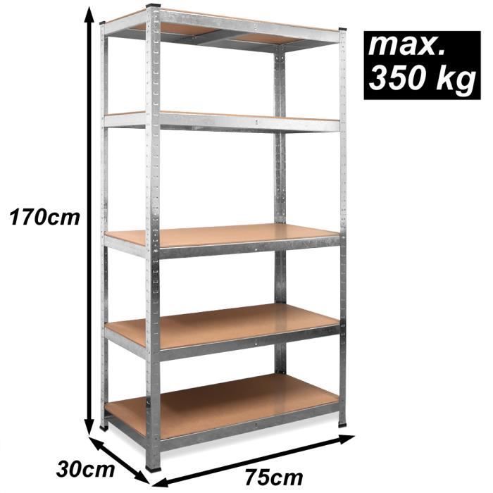 Estantería metálica de alta resistencia con 5 baldas - 170x75x30cm - Carga máxima 350 kg
