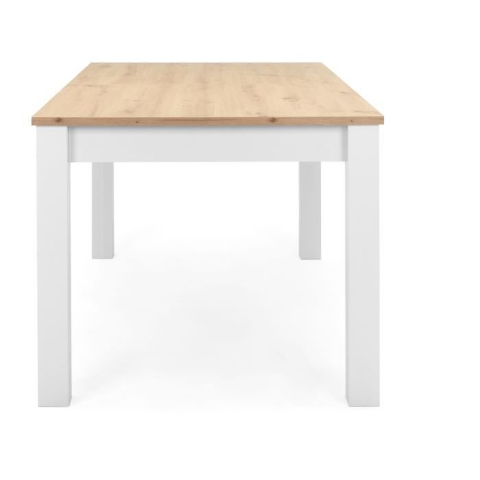 Mesa de comedor extensible BERGEN - Acabado en roble artesanal y blanco - Extensión de 55 cm - Capacidad para hasta 12 personas - Ancho 160-215 x Profundidad 90 x Alto 75 cm