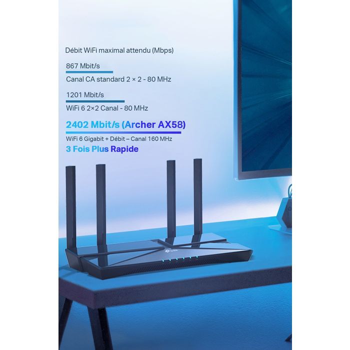 Router WiFi 6 TP-Link, router WiFi de doble banda AX de 3000 Mbps, WiFi 6, 5 puertos Gigabit, 4 antenas de alto rendimiento - Reacondicionado