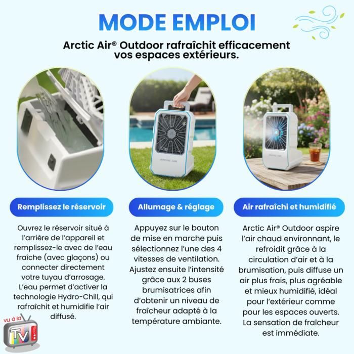 VENTEO - Enfriador de aire y aire acondicionado portátil para exteriores | Ventilador nebulizador | Humidificador recargable | Para mayor comodidad