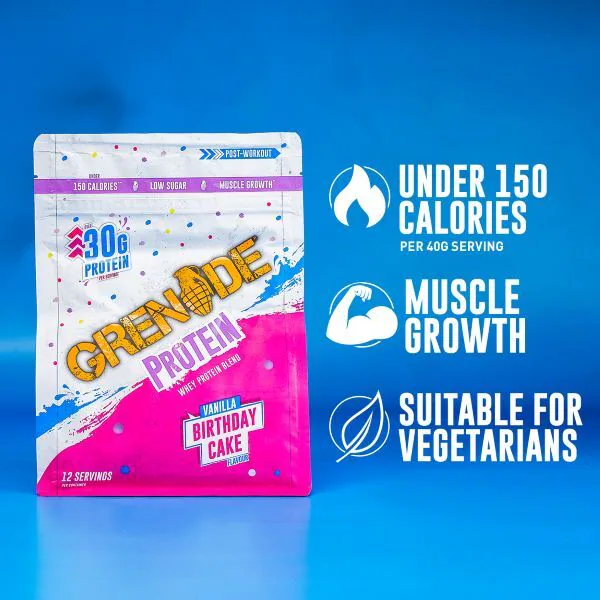 Pudră proteică Grenade pentru tort de ziua de naștere 480g | Sănătate | Superdrug