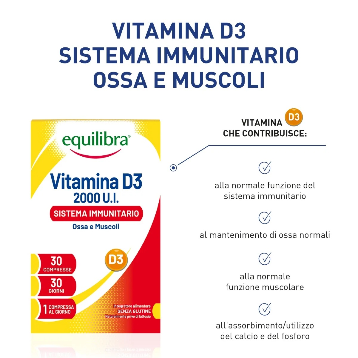 EQUILIBRA Equilibra Vitamine D3 2000 IE 30 tabletten Voedingssupplement voor het immuunsysteem