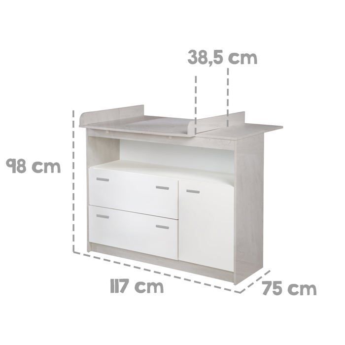 Cambiador ROBA Julia - 2 cajones + 1 puerta - Compartimento abierto - Madera bicolor