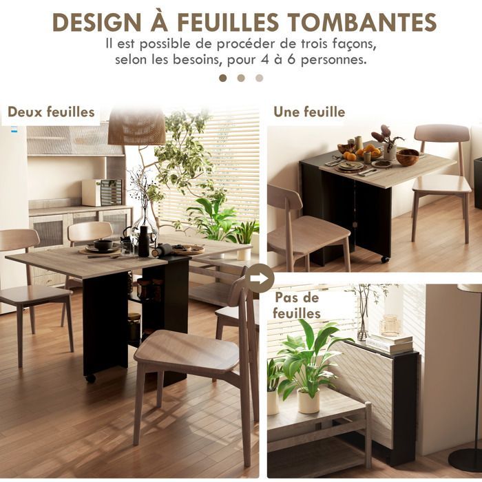 HOMCOM - Mesa de cocina plegable - Tablero de partículas - 75x140x74cm - Roble y negro