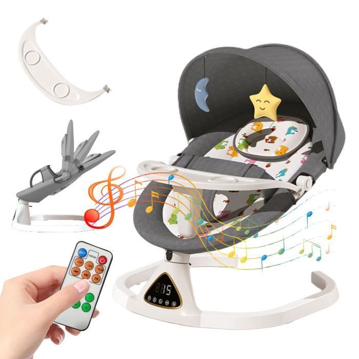 Elektrische babywipper met 5 schommelstanden, Bluetooth-muziek met afstandsbediening, draagbare wipper voor pasgeborenen