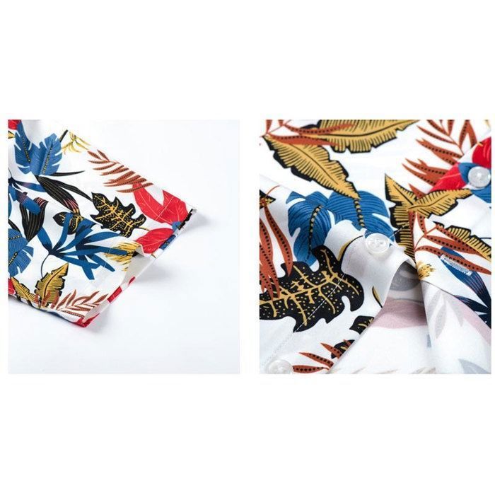 Camisa hawaiana de manga corta para hombre, estilo playero con estampado floral, corte regular, cómoda - Talla europea - Roja