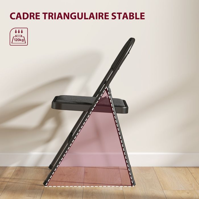 Lot de 6 chaises pliantes - HOMCOM - portables - coussin en lin et - cadre en acier noir