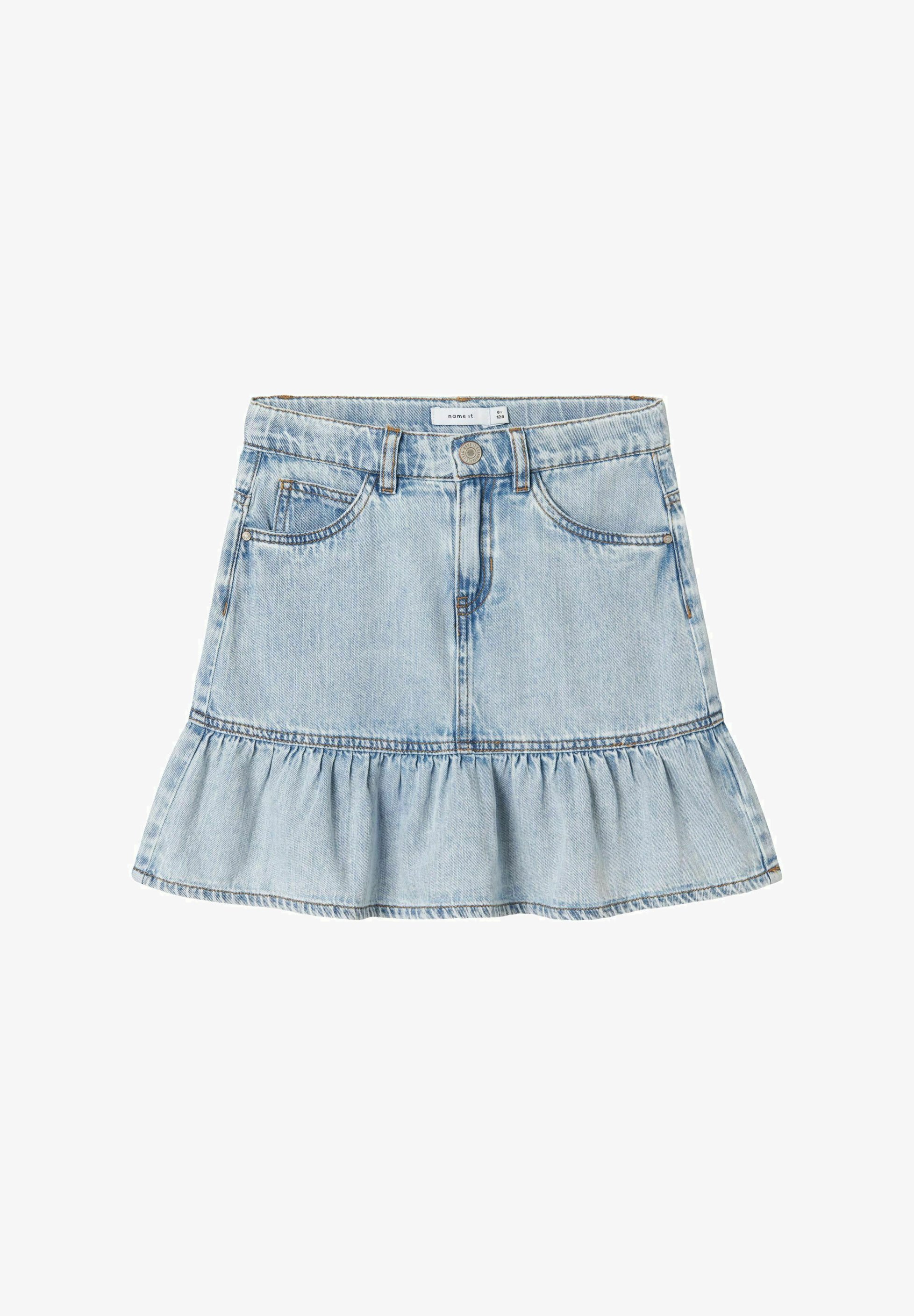 Dê o nome de Minissaia - jeans azul claro