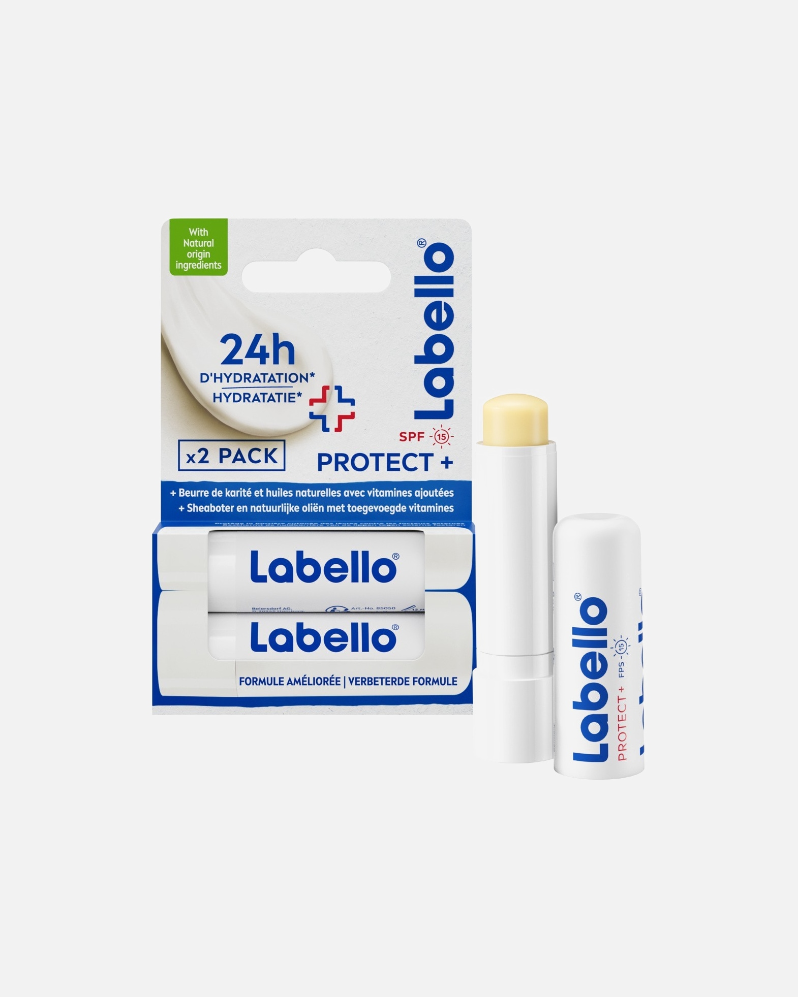Labello Baumes protection soin des lèvres lot de 2 sticks hydratant FPS15
