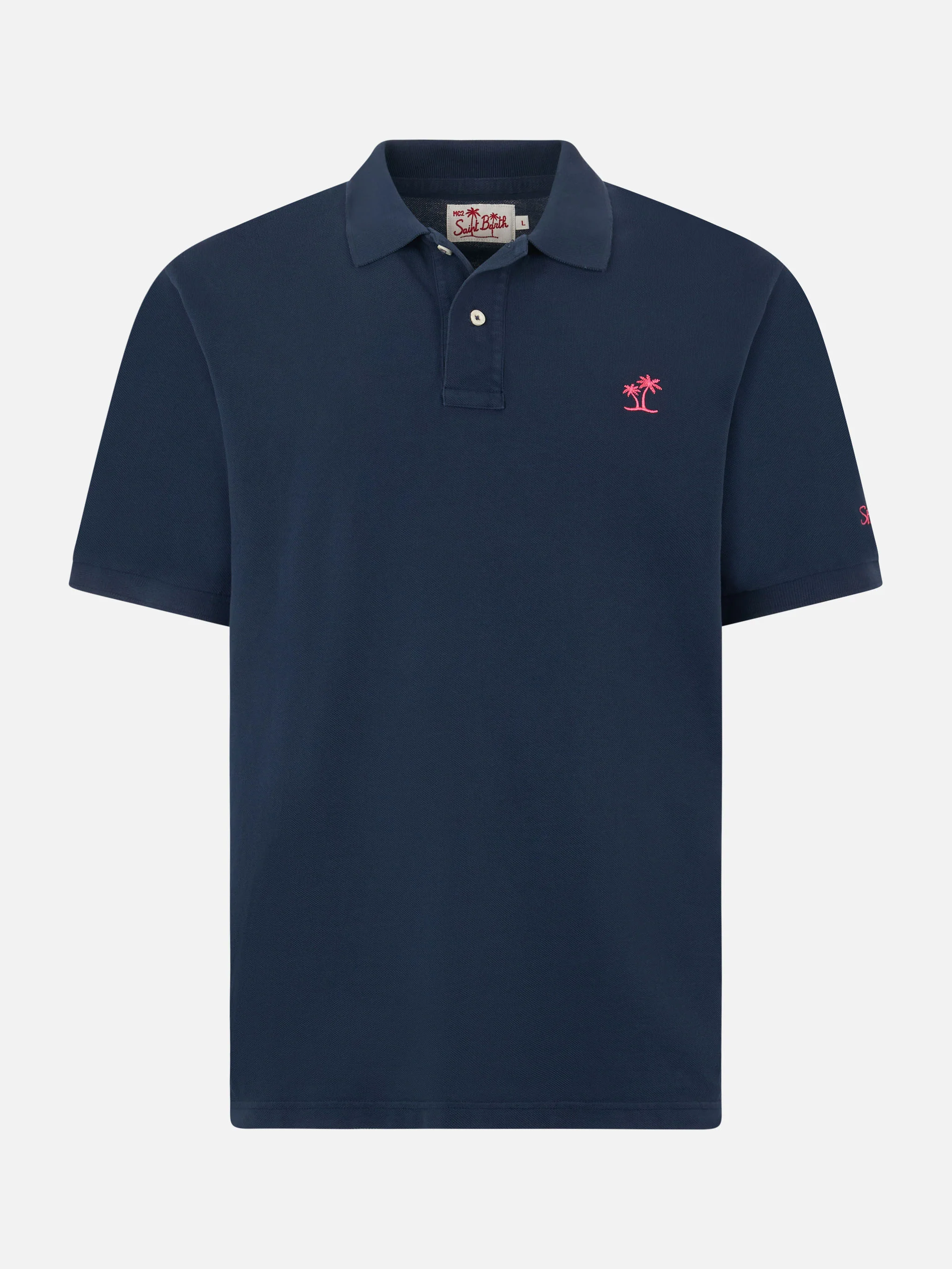 Camisa masculina azul marinho de tecido atoalhado