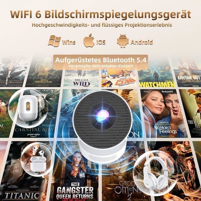 Mini Vidéoprojecteur Compatible 4K 1080P, Projecteur Video Avec Wifi 6 Bt Android 11.0, Correction Automatique Du Trapèze, R[XV58]