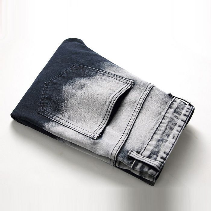 Pantalones vaqueros elásticos rasgados para hombre INSFITY - pierna recta - 5 bolsillos - efecto desgastado y blanco - azul/blanco