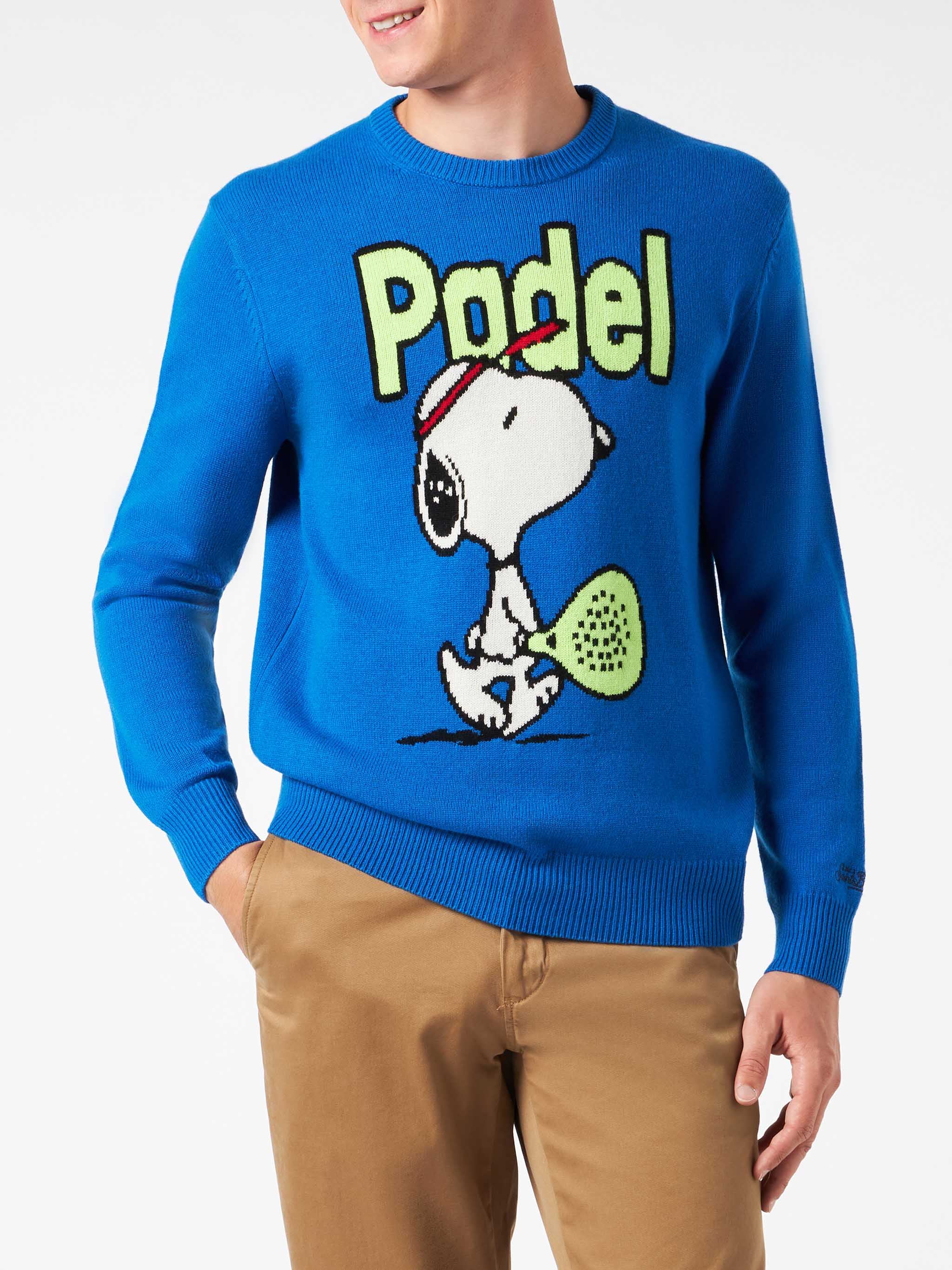 Maglione da uomo girocollo con stampa jacquard padel Snoopy | SNOOPY -