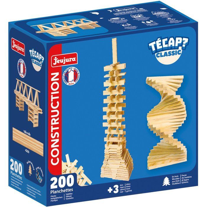 JEUJURA - Wooden Construction Set - TECAP Classic - 200 pieces - Ages 3+
