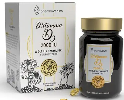 Pharmaverum Witamina D3 2000 IU w Oleju z Czarnuszki, Kapsułek