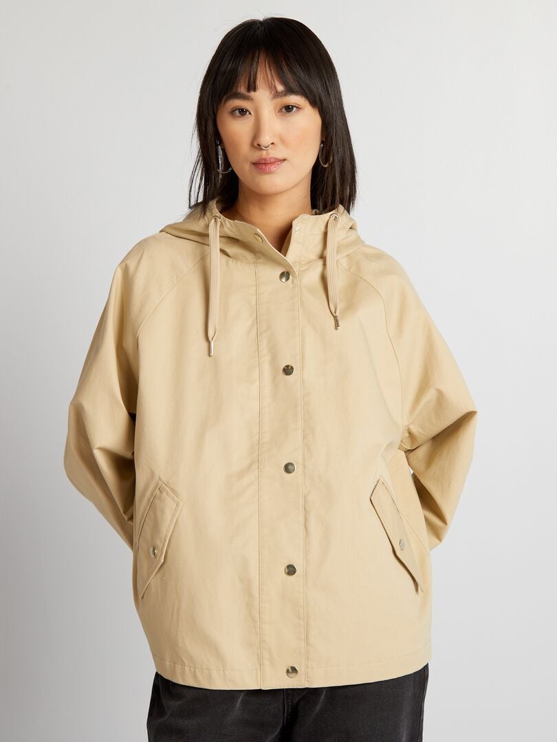 Korte waterdichte parka - BEIGE
