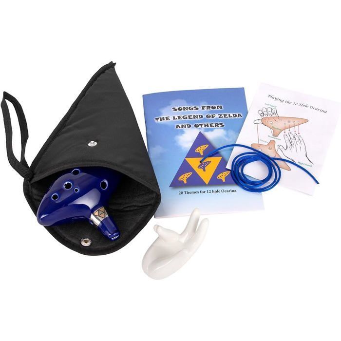 Keramische ocarina met 12 gaten - GESTEMPELD - C Alt - Zelda-liedjesboek - Presentatiestandaard